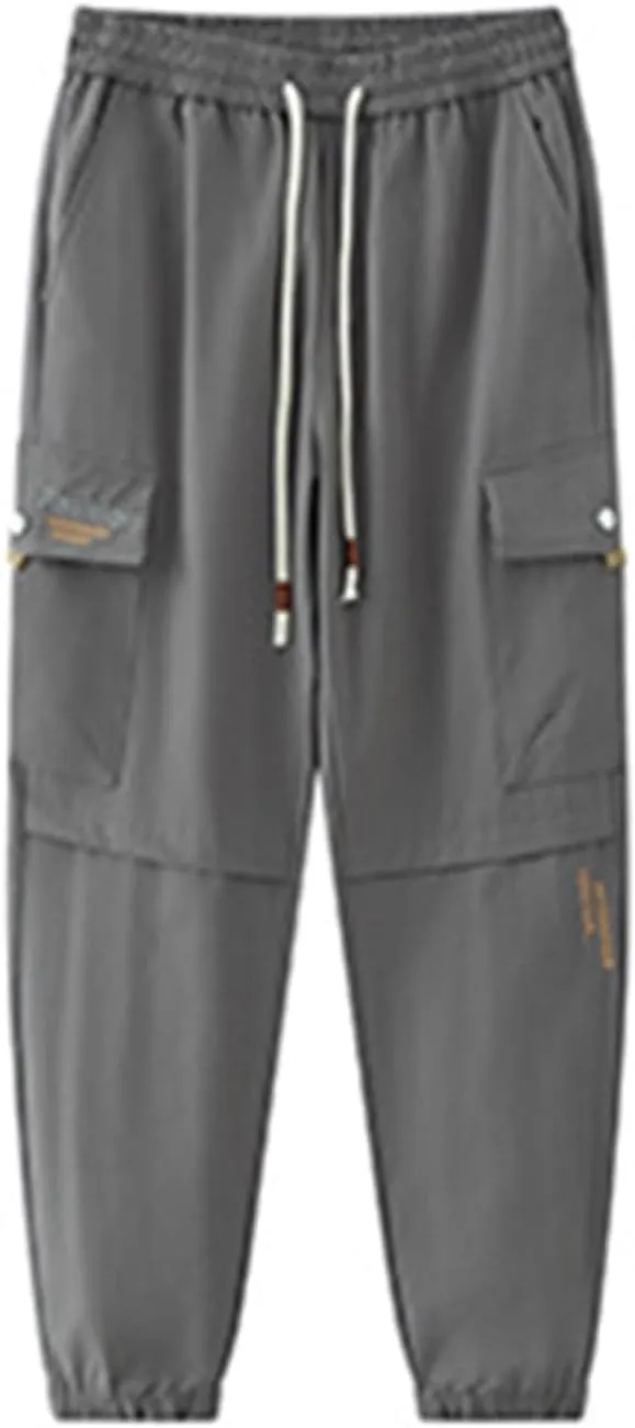 Outdoor Hiking Pants for Men Plus Size Solid Loose Fit Trouser Casual Fashion Elastic Waist Comfy Pant with Pockets
