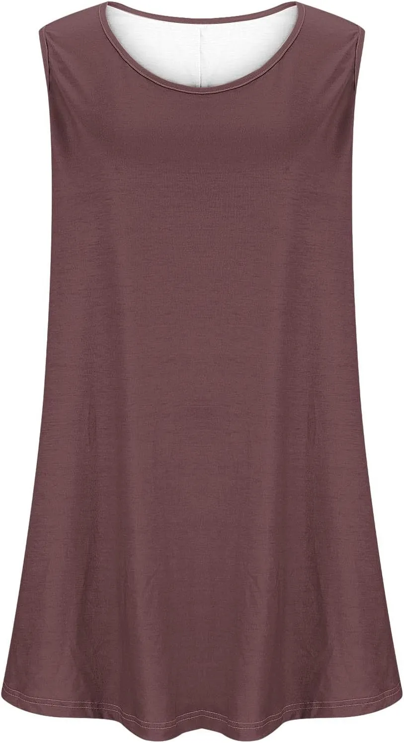 Plus Size Womens Tank Tops Round Neck Loose Fitting Sleeveless Tshirts Pleated Summer Flowy Maternity Tunic Top