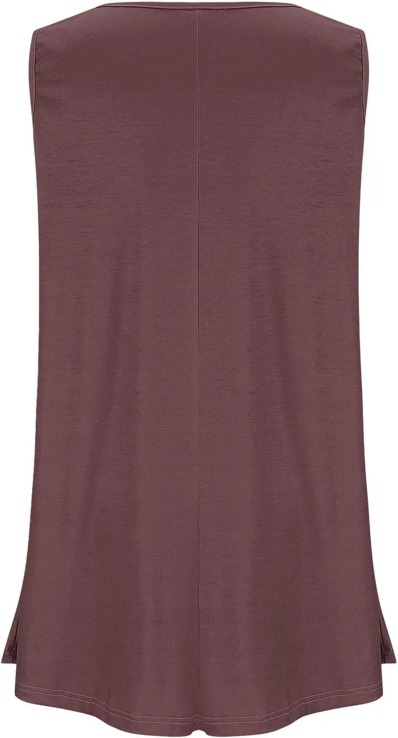 Plus Size Womens Tank Tops Round Neck Loose Fitting Sleeveless Tshirts Pleated Summer Flowy Maternity Tunic Top