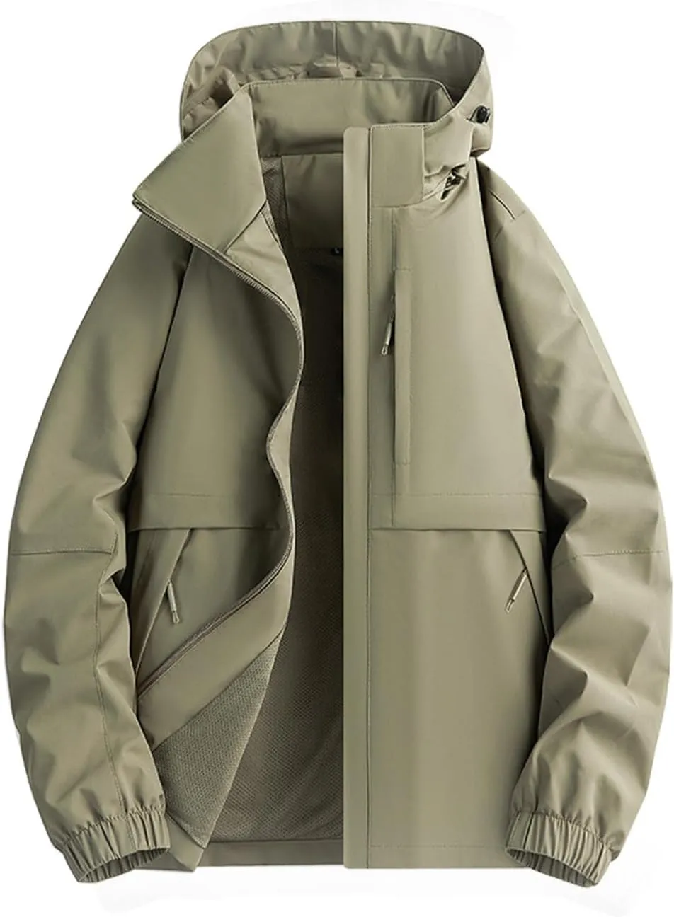 Rain Jacket Men Lightweight Waterproof Hooded Breathable Color Block Raincoat Windbreaker Cycling Golf Travel Fishing