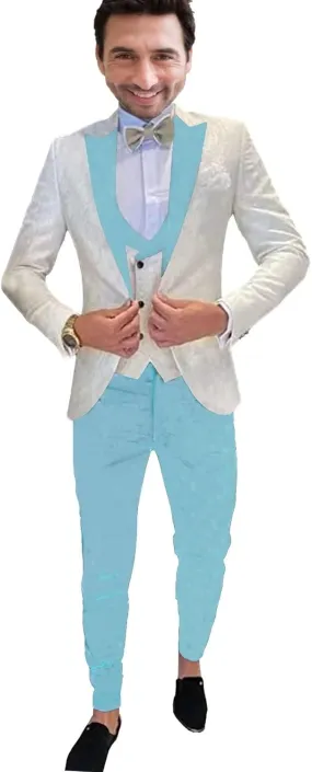 SAROULU Men 3 Pieces Floral Jacket Pants Vest Party Blazers Formal Suit Set Wedding Tuxedo