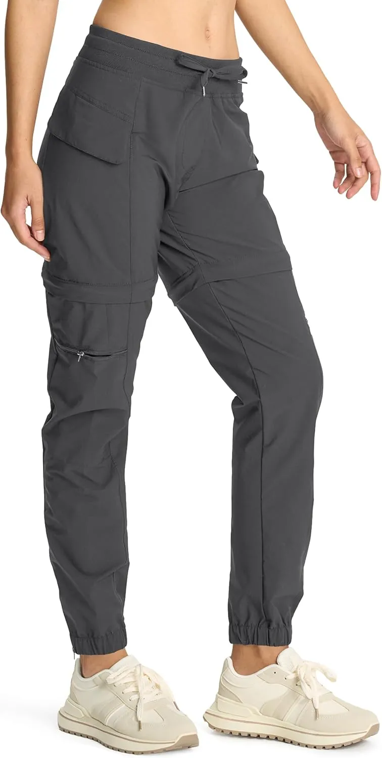 smawell Women's Hiking Stretch Petite Scrubs Pants with Pockets Zip Off Convertible Lightweight Pants Grey S