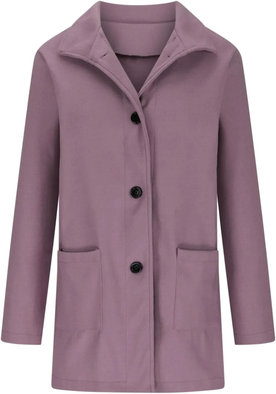 Women Wool Jacket Blend Winter Mid Long Trench Coat Stand Collar Single Breasted Warm Pea Overcoat with Pockets