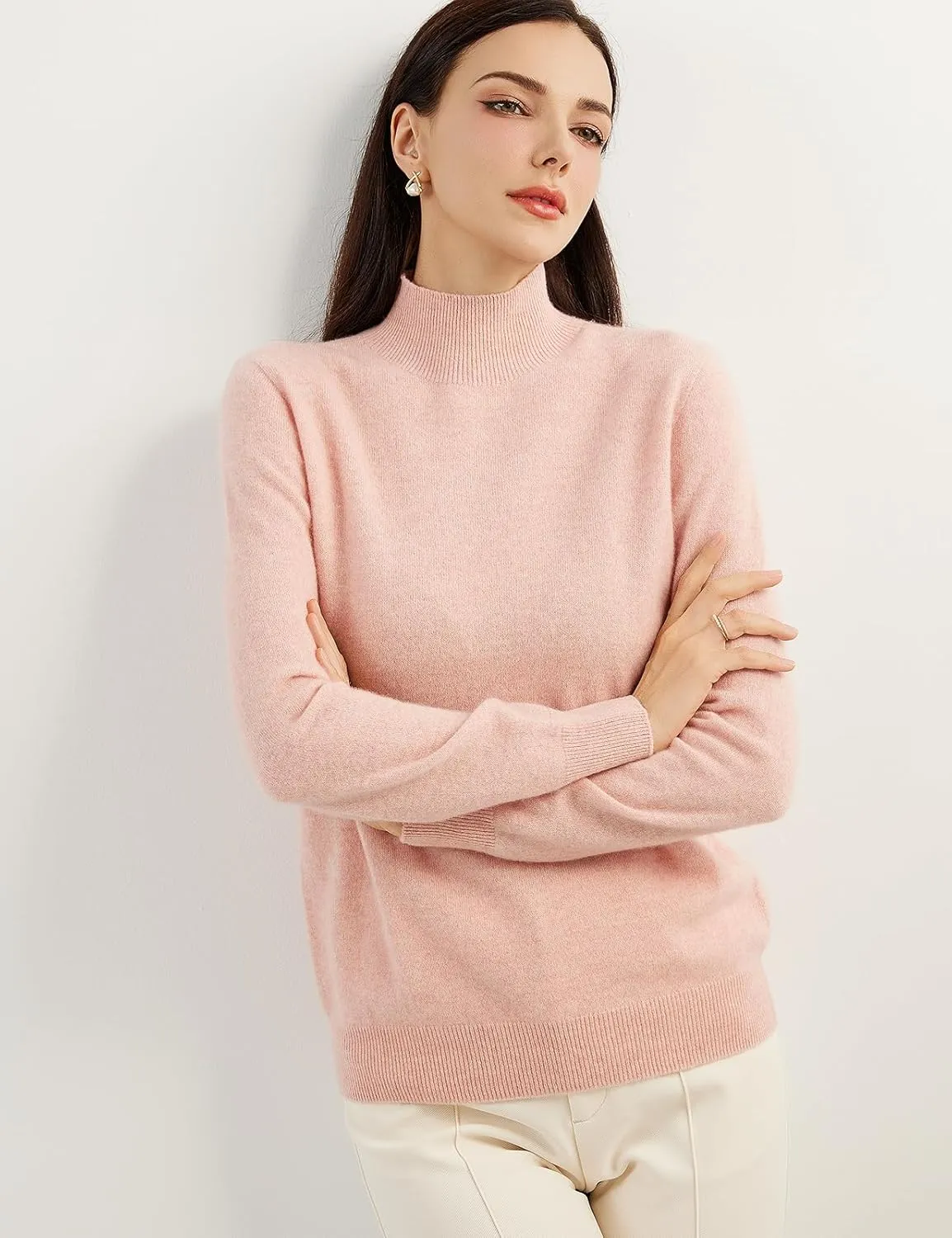 Women's 100% Pure Cashmere Sweater Mock Neck Long Sleeve Warm Leisure 2025 Fall Winter Knit Pullover
