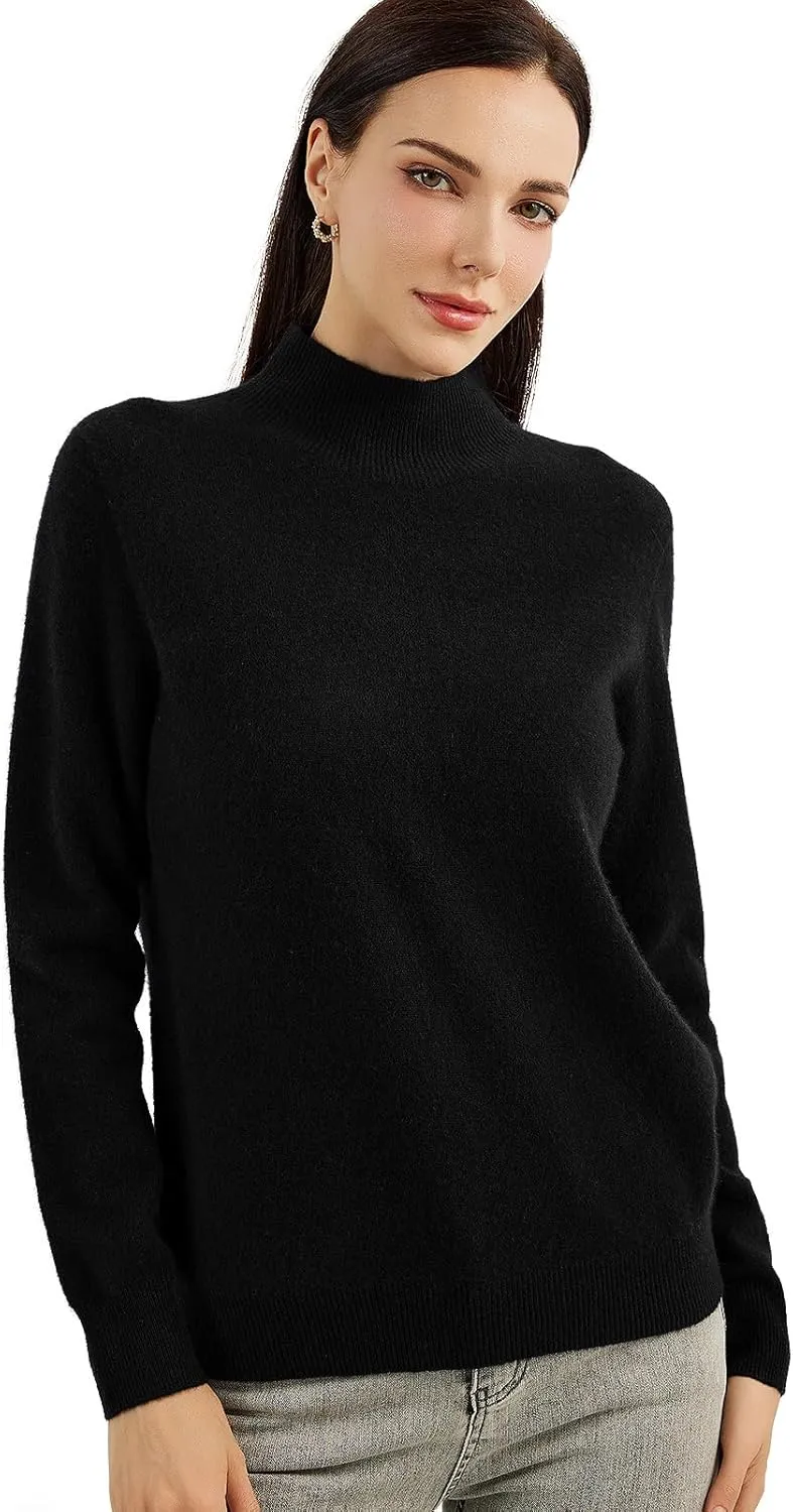 Women's 100% Pure Cashmere Sweater Mock Neck Long Sleeve Warm Leisure 2025 Fall Winter Knit Pullover