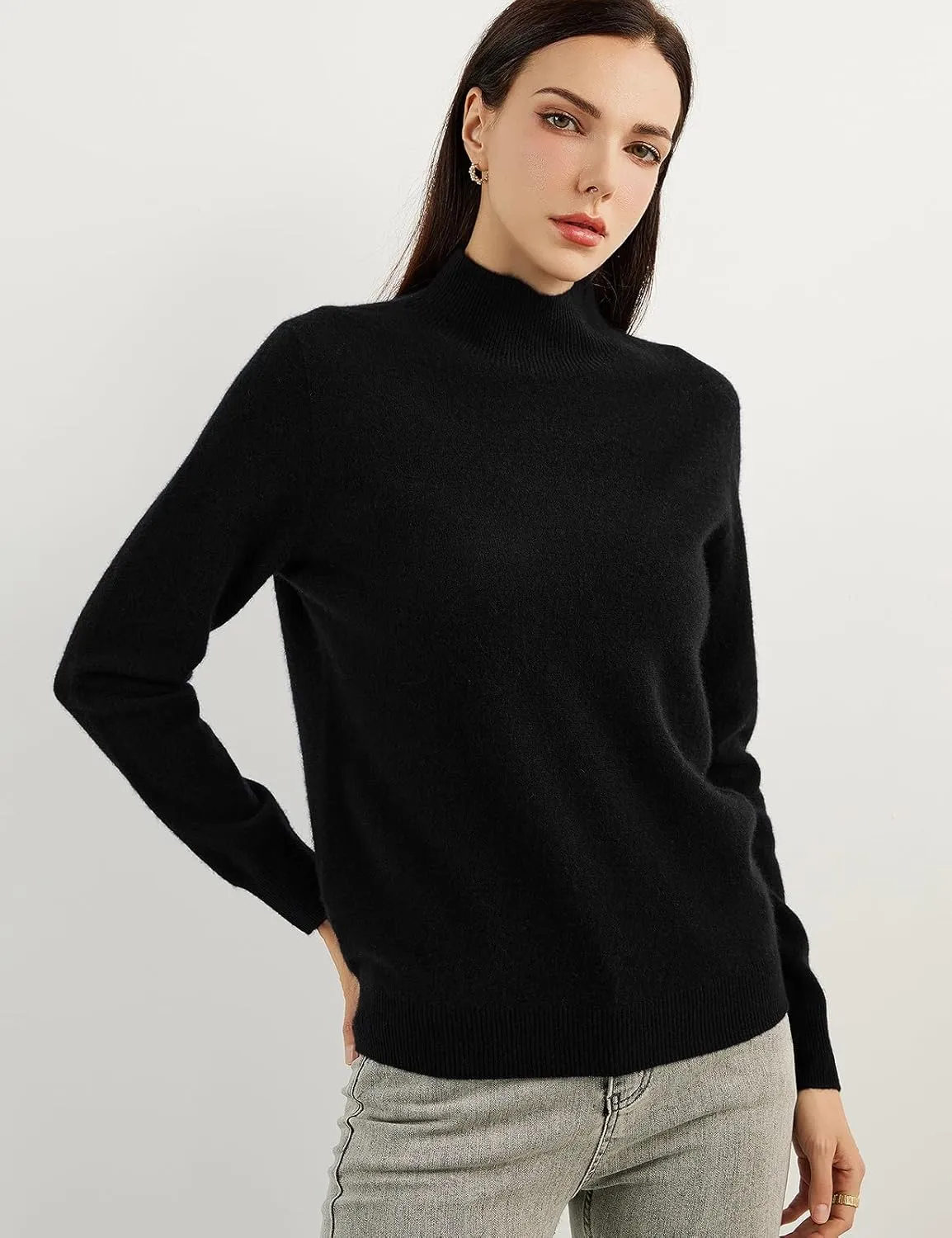 Women's 100% Pure Cashmere Sweater Mock Neck Long Sleeve Warm Leisure 2025 Fall Winter Knit Pullover
