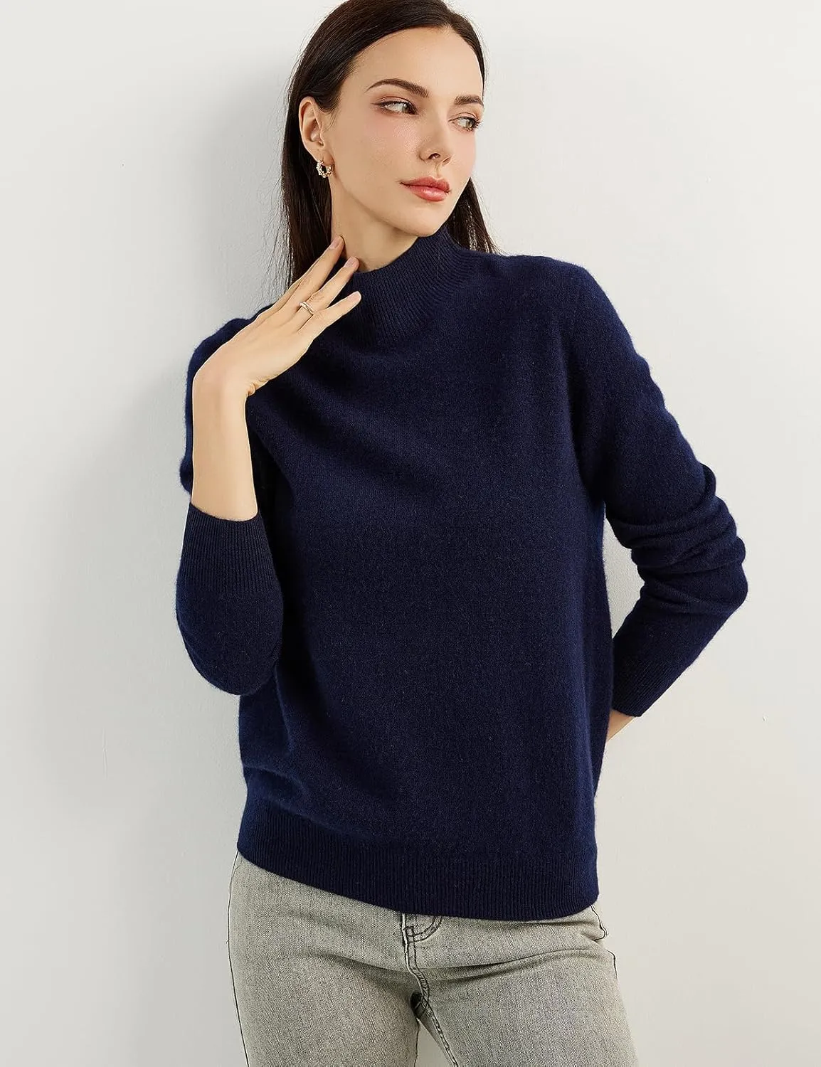 Women's 100% Pure Cashmere Sweater Mock Neck Long Sleeve Warm Leisure 2025 Fall Winter Knit Pullover