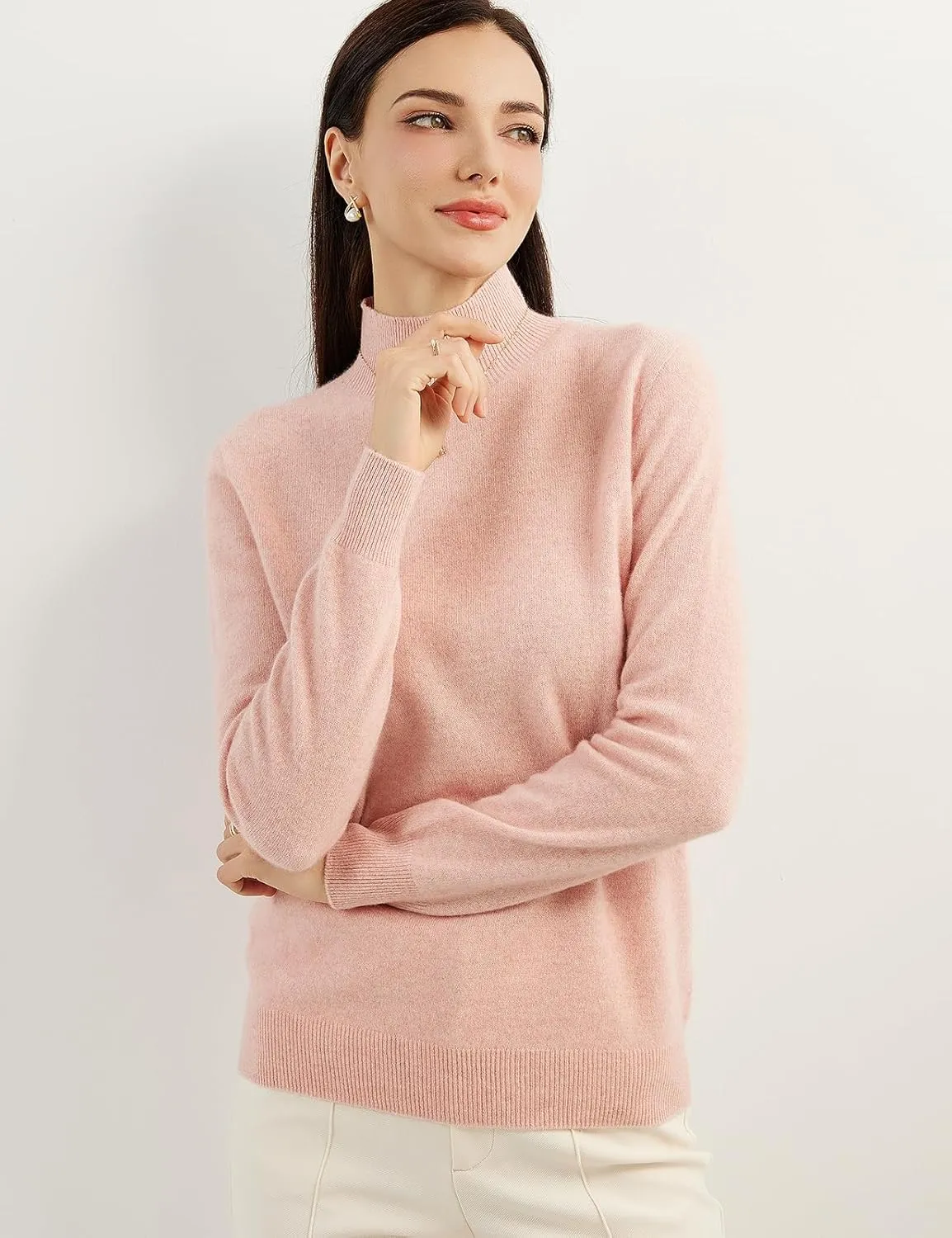 Women's 100% Pure Cashmere Sweater Mock Neck Long Sleeve Warm Leisure 2025 Fall Winter Knit Pullover