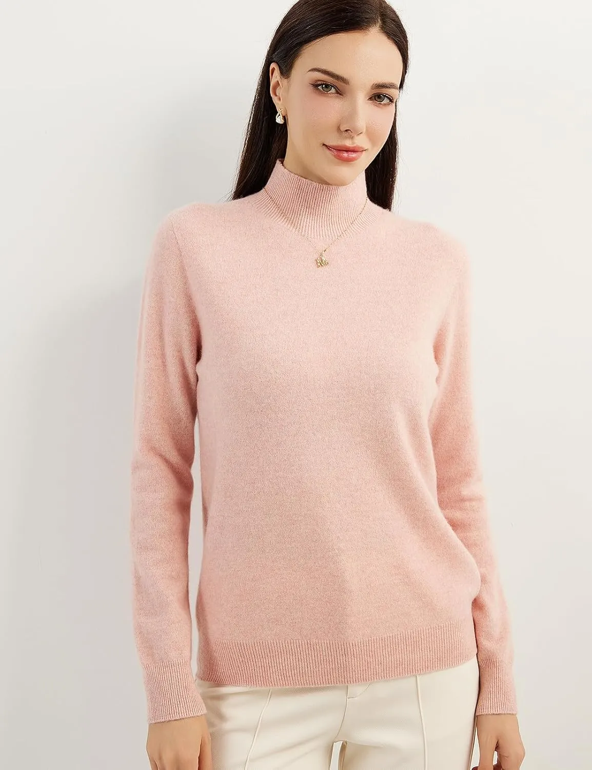 Women's 100% Pure Cashmere Sweater Mock Neck Long Sleeve Warm Leisure 2025 Fall Winter Knit Pullover