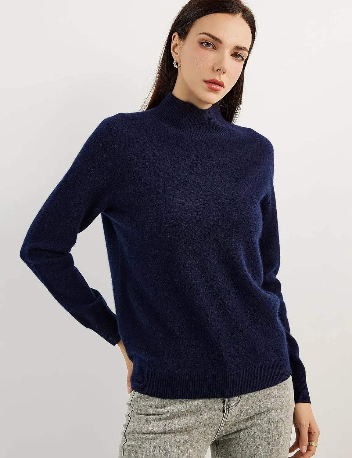 Women's 100% Pure Cashmere Sweater Mock Neck Long Sleeve Warm Leisure 2025 Fall Winter Knit Pullover