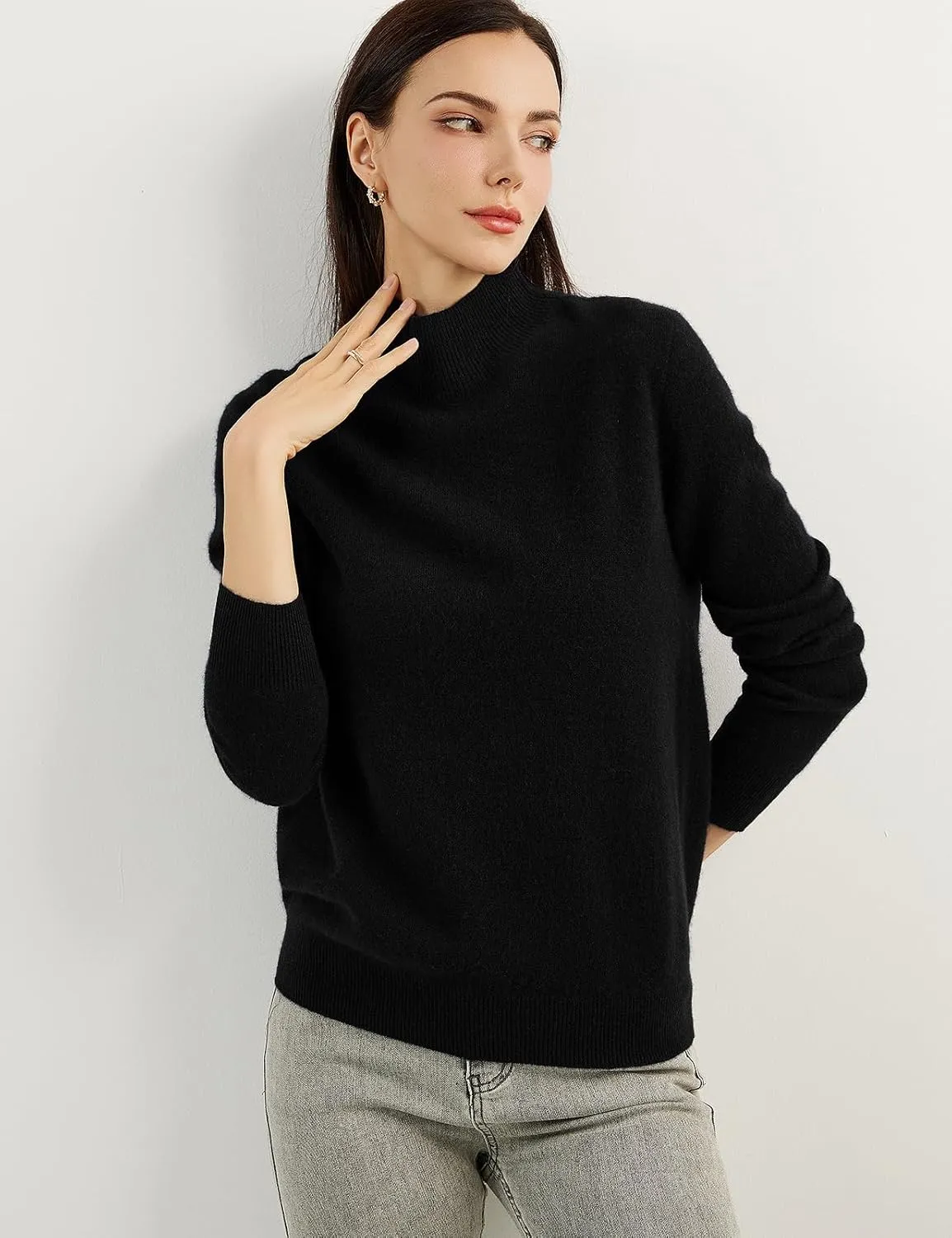 Women's 100% Pure Cashmere Sweater Mock Neck Long Sleeve Warm Leisure 2025 Fall Winter Knit Pullover