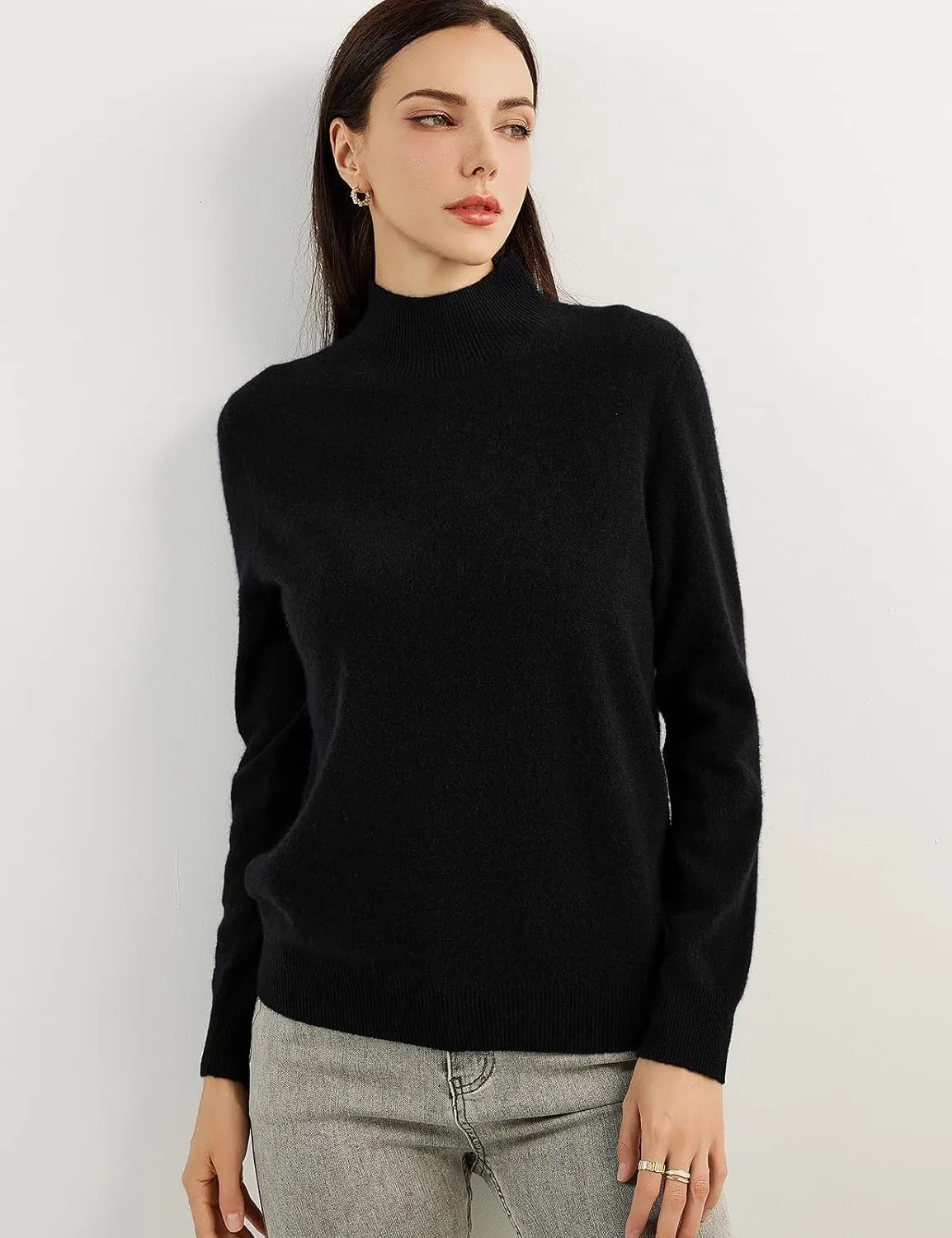 Women's 100% Pure Cashmere Sweater Mock Neck Long Sleeve Warm Leisure 2025 Fall Winter Knit Pullover