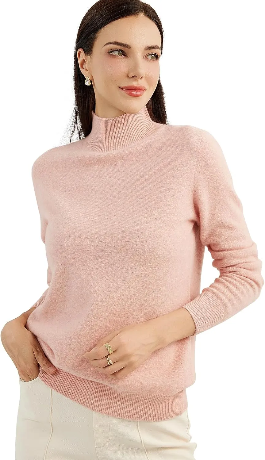 Women's 100% Pure Cashmere Sweater Mock Neck Long Sleeve Warm Leisure 2025 Fall Winter Knit Pullover