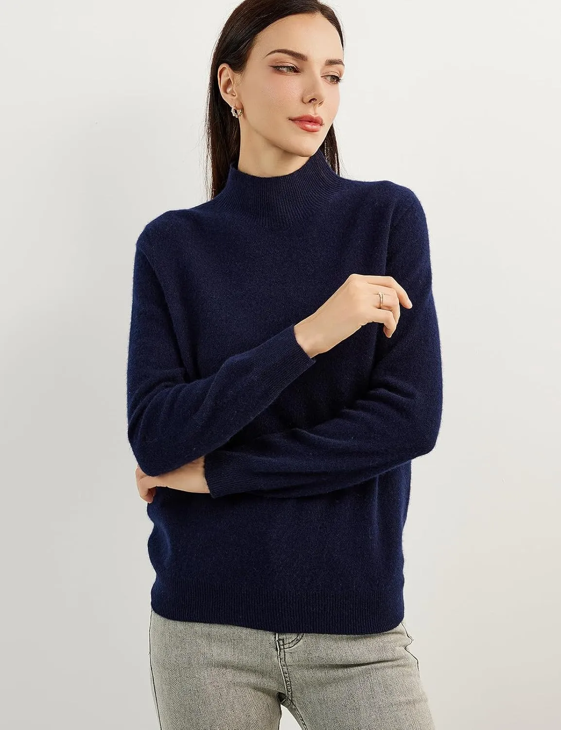 Women's 100% Pure Cashmere Sweater Mock Neck Long Sleeve Warm Leisure 2025 Fall Winter Knit Pullover