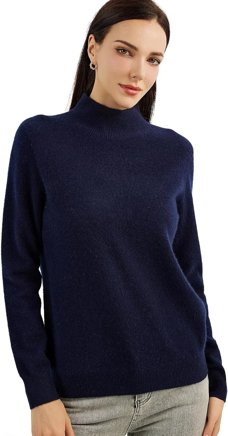 Women's 100% Pure Cashmere Sweater Mock Neck Long Sleeve Warm Leisure 2025 Fall Winter Knit Pullover