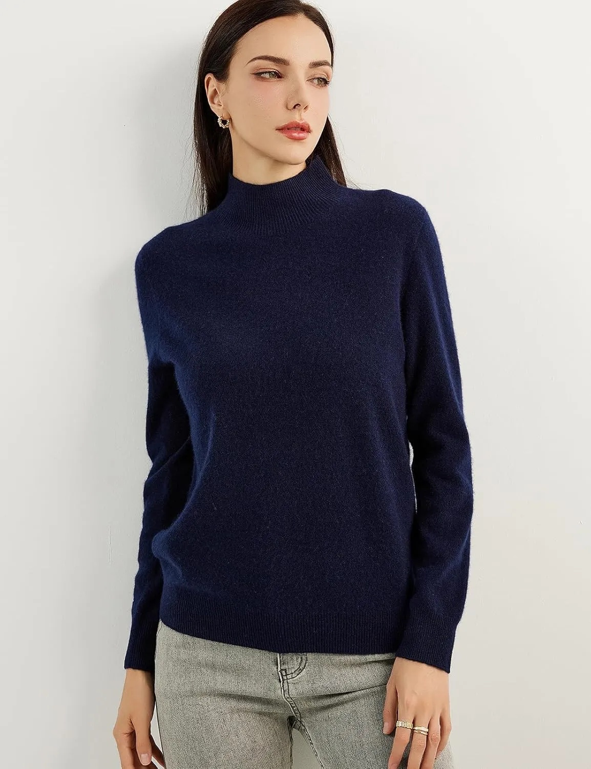Women's 100% Pure Cashmere Sweater Mock Neck Long Sleeve Warm Leisure 2025 Fall Winter Knit Pullover