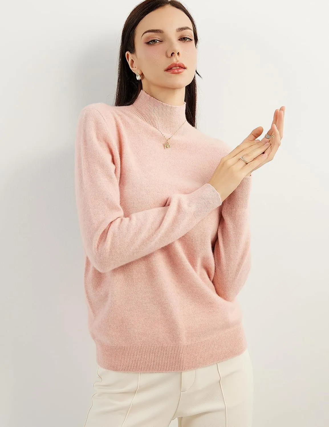 Women's 100% Pure Cashmere Sweater Mock Neck Long Sleeve Warm Leisure 2025 Fall Winter Knit Pullover
