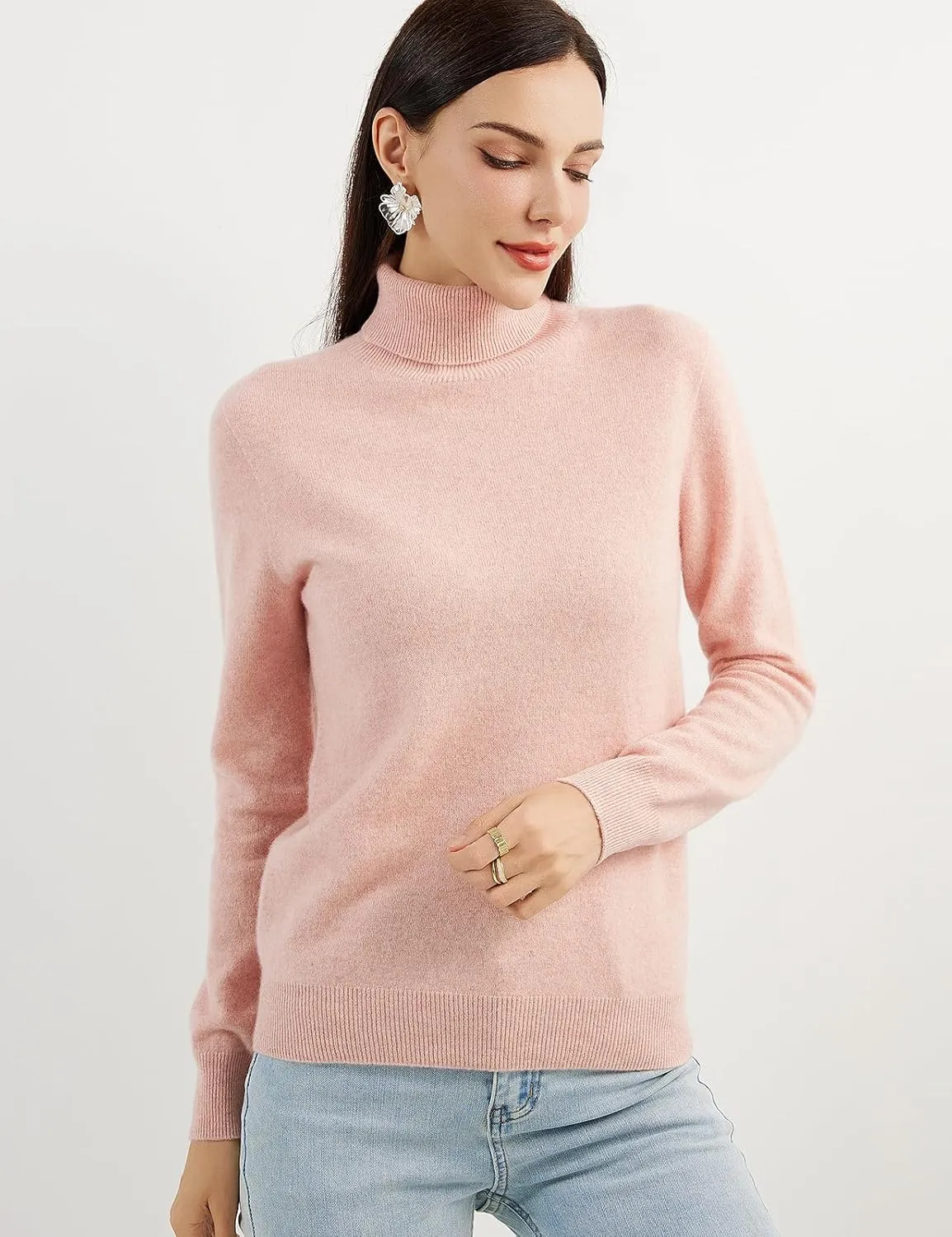 Women's 100% Pure Cashmere Sweater Turtleneck Long Sleeve Warm Soft 2025 Fall Winter Knit Pullover