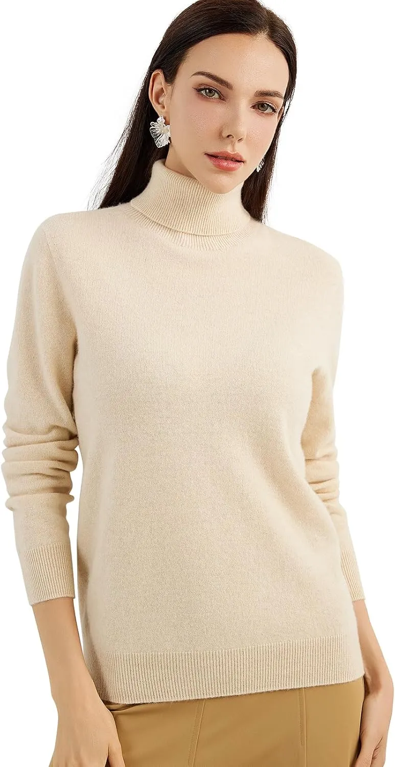 Women's 100% Pure Cashmere Sweater Turtleneck Long Sleeve Warm Soft 2025 Fall Winter Knit Pullover