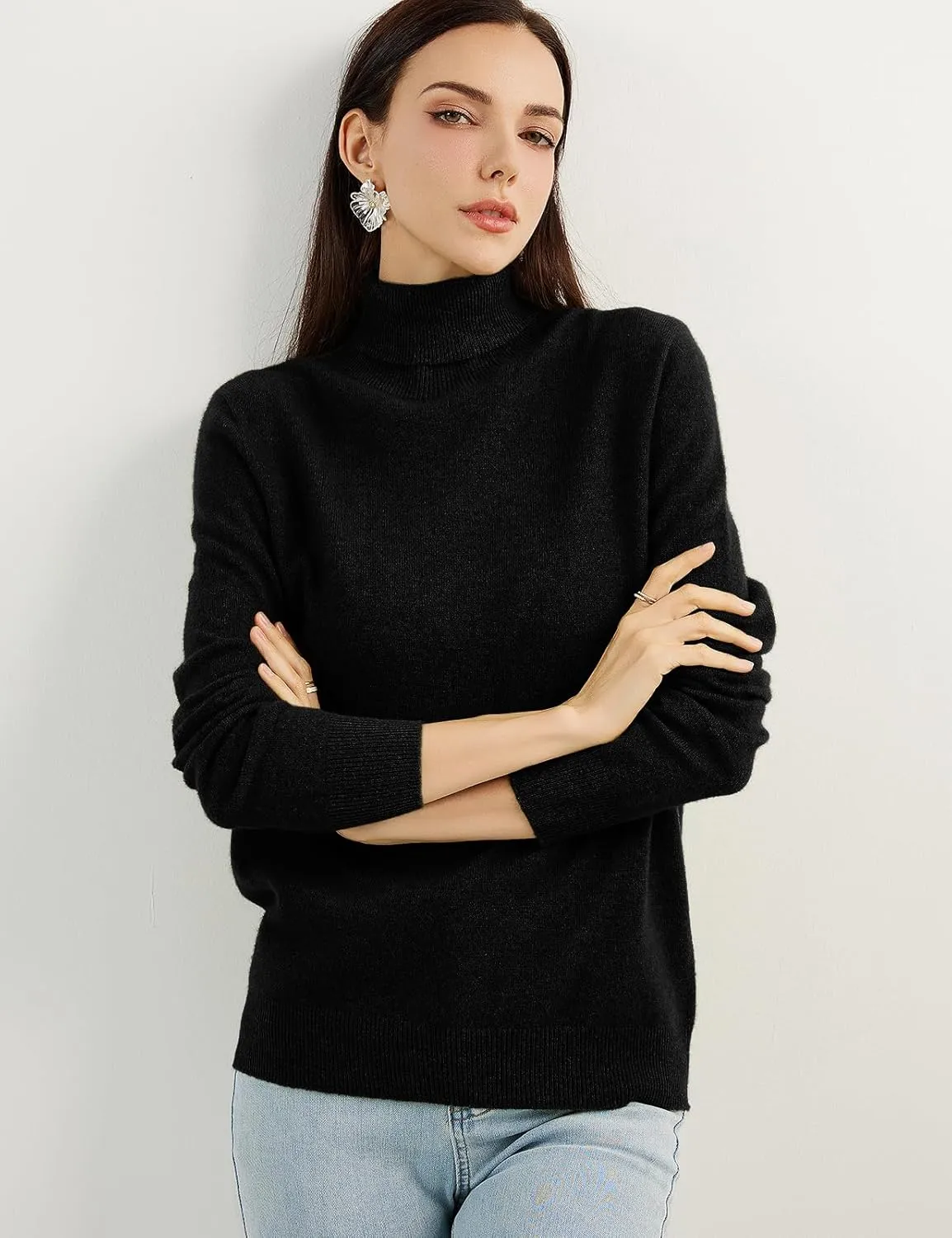 Women's 100% Pure Cashmere Sweater Turtleneck Long Sleeve Warm Soft 2025 Fall Winter Knit Pullover