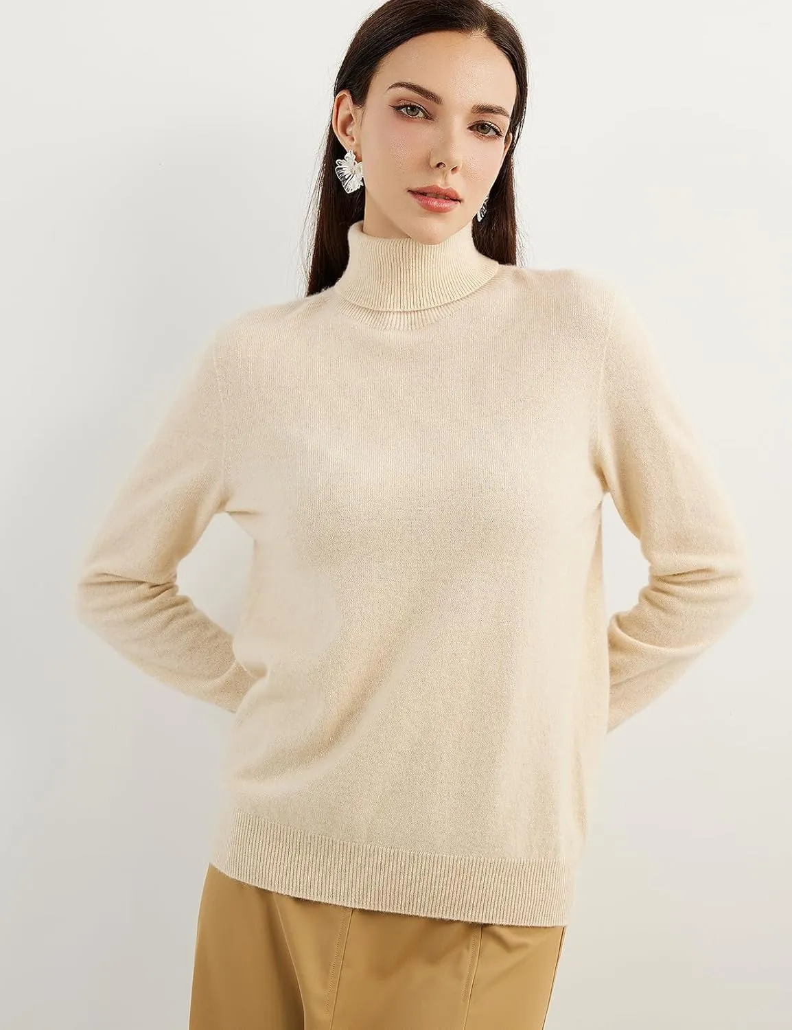 Women's 100% Pure Cashmere Sweater Turtleneck Long Sleeve Warm Soft 2025 Fall Winter Knit Pullover