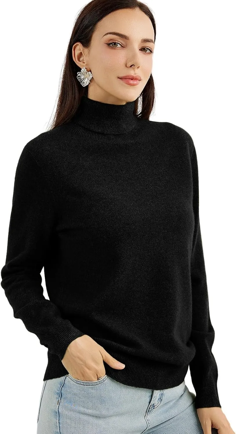 Women's 100% Pure Cashmere Sweater Turtleneck Long Sleeve Warm Soft 2025 Fall Winter Knit Pullover
