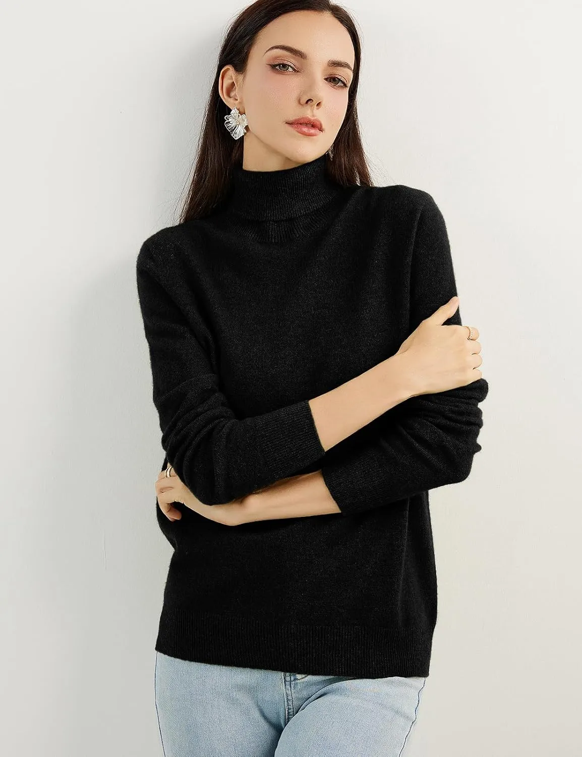 Women's 100% Pure Cashmere Sweater Turtleneck Long Sleeve Warm Soft 2025 Fall Winter Knit Pullover