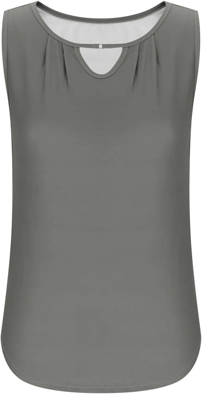 Womens Business Casual Tank Top Summer Sleeveless Keyhole Pleated Shirts 2025 Trendy Outfits Dressy Work Blouse