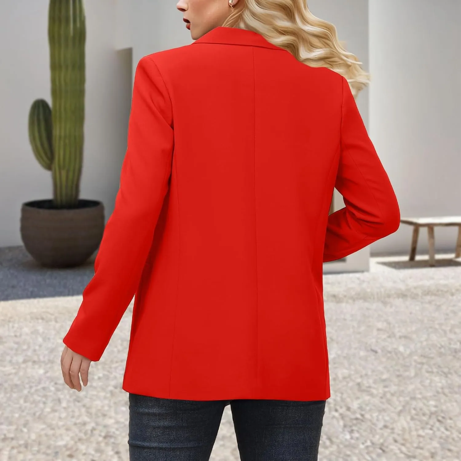 Womens Open Front Blazers Long Sleeve Casual Button Work Office Blazer Jacket Dressy Business Outfits