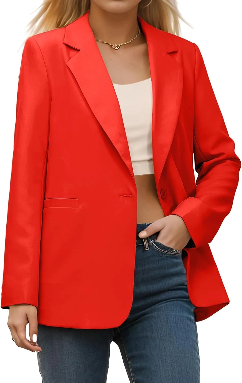 Womens Open Front Blazers Long Sleeve Casual Button Work Office Blazer Jacket Dressy Business Outfits