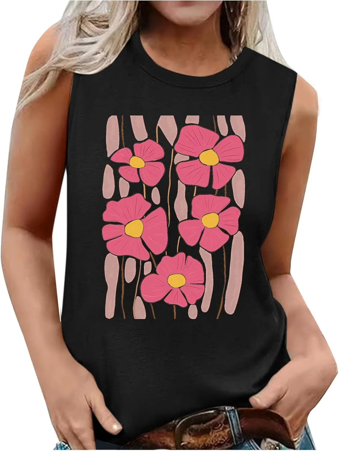 Womens Tank Tops Loose Fit Summer Cute Graphic Sleeveless Shirts Workout Basic Tunic Fashion Outfits