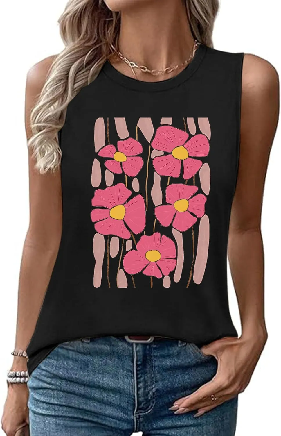 Womens Tank Tops Loose Fit Summer Cute Graphic Sleeveless Shirts Workout Basic Tunic Fashion Outfits