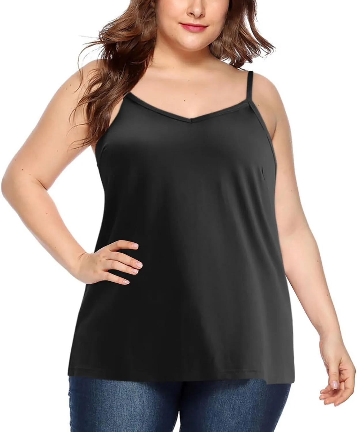 Xiaojmake Women Silk Satin Tank Tops Plus Size 2025 V Neck Adjustable Spaghetti Strap Sleeveless Camisole Summer Basic Shirt
