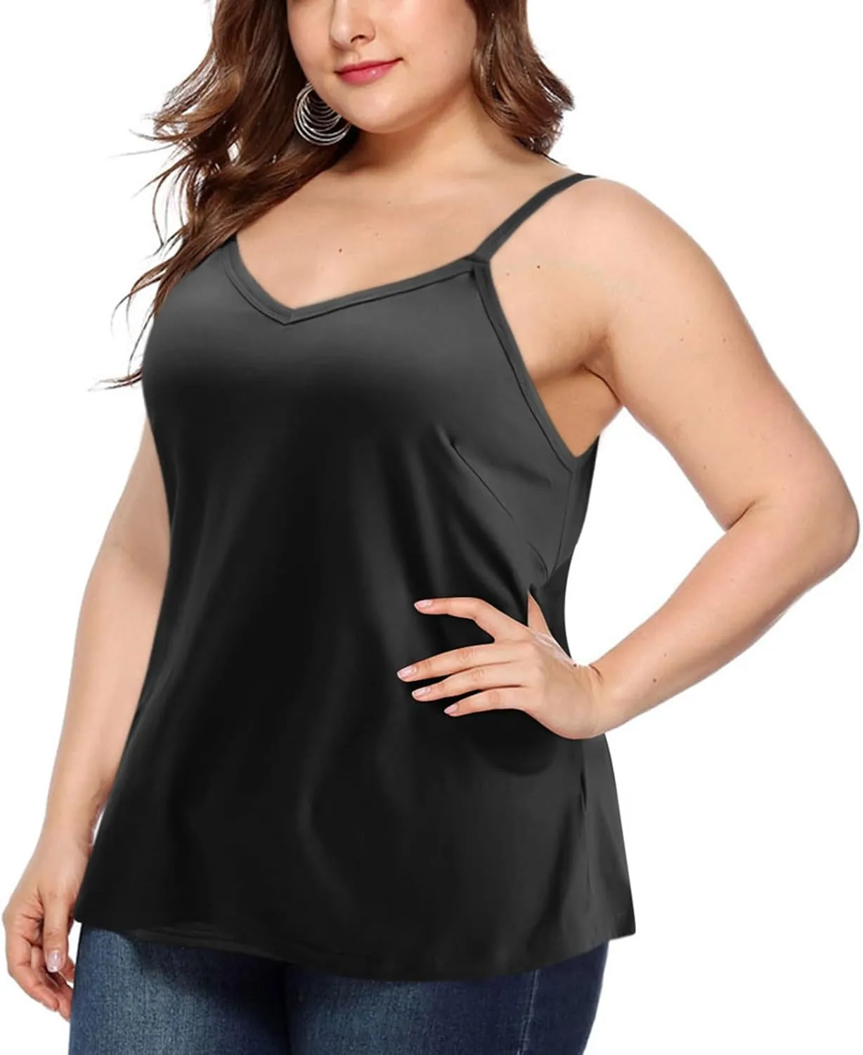 Xiaojmake Women Silk Satin Tank Tops Plus Size 2025 V Neck Adjustable Spaghetti Strap Sleeveless Camisole Summer Basic Shirt